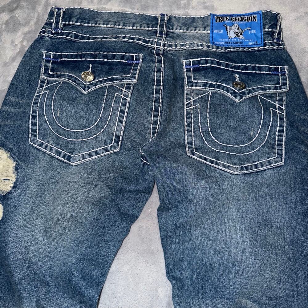 True Religion Ricky Super T World Tour Blue Jeans Men’s 40 Distressed